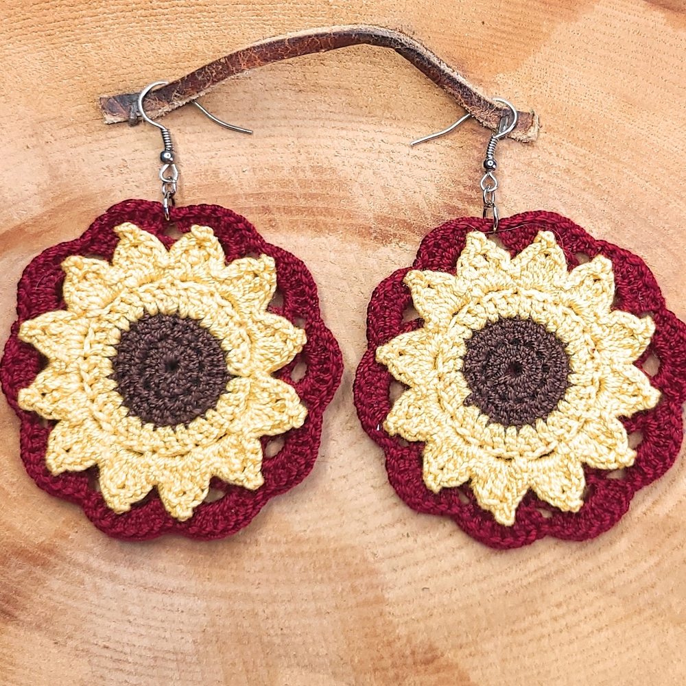 Handmade Crochet Sunflower mandala earrings